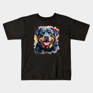 Rottie Rottweiler Bright Watercolor Painting Kids T-Shirt